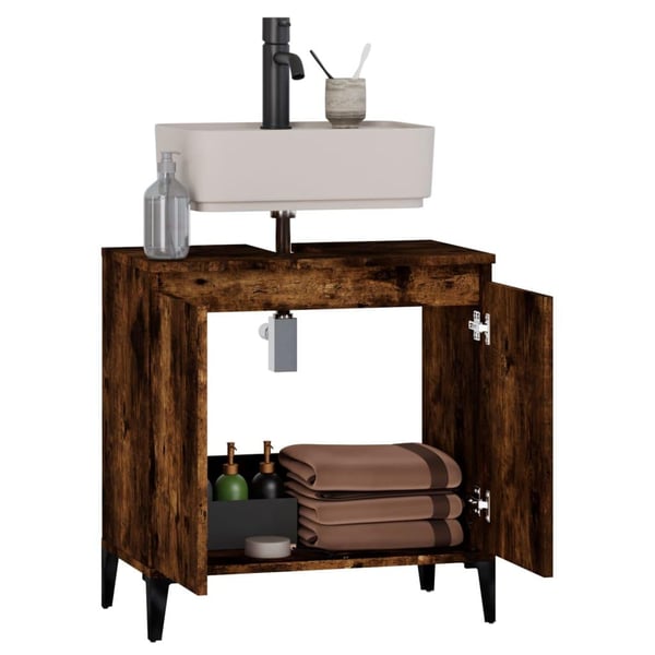 vidaXL Tvättställsskåp rökfärgad ek 58x33x60 cm konstruerat trä