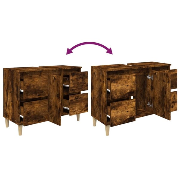 vidaXL underskab til håndvask 80x33x60 cm konstrueret træ røget eg