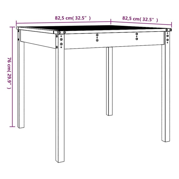 vidaXL Hagebord 82,5x82,5x76 cm heltre furu