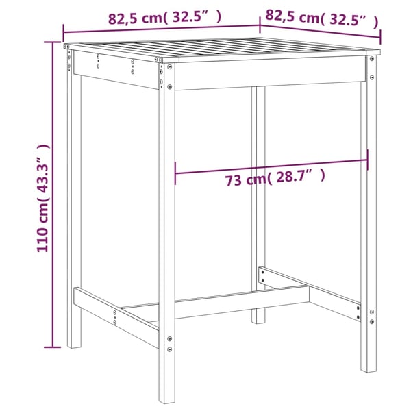 vidaXL Hagebord grå 82,5x82,5x110 cm heltre furu