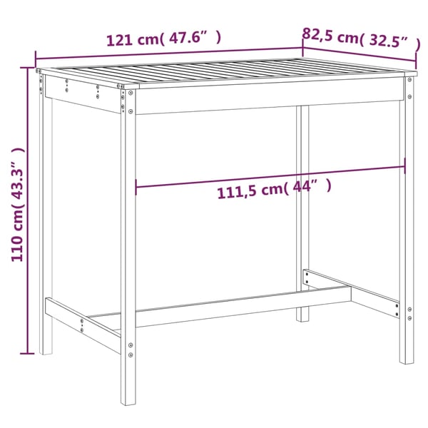 vidaXL Hagebord 121x82,5x110 cm heltre douglasgran
