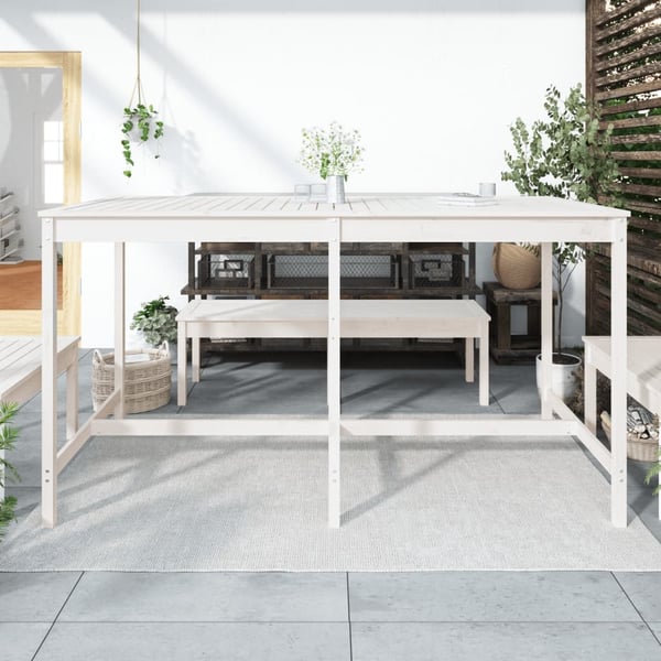vidaXL Hagebord hvit 203,5x90x110 cm heltre furu