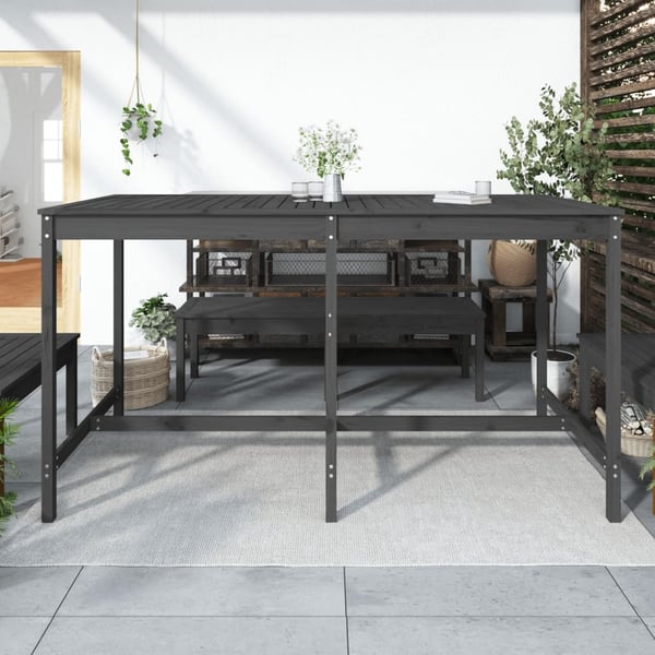 vidaXL Hagebord grå 203,5x90x110 cm heltre furu