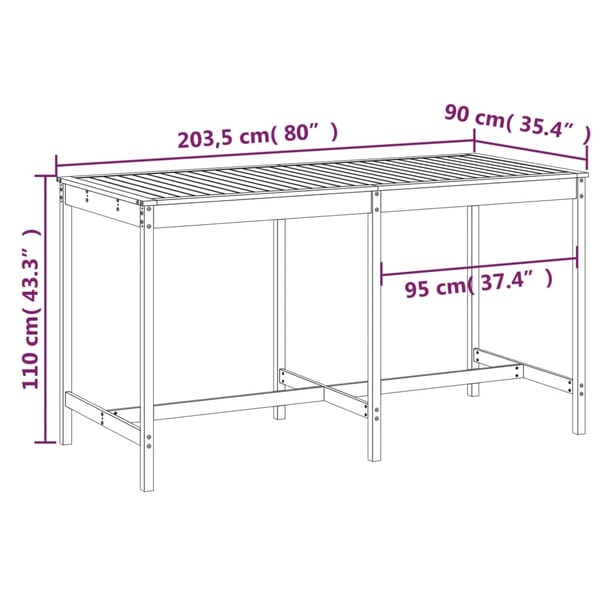 vidaXL Hagebord 203,5x90x110 cm heltre douglasgran
