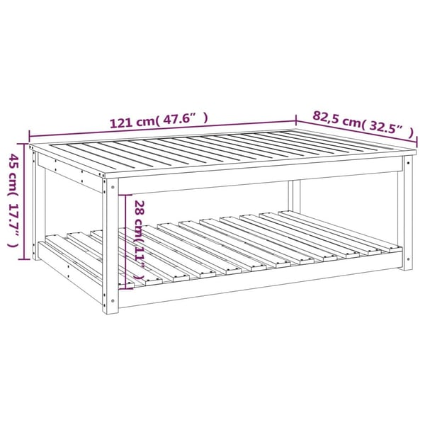 vidaXL Hagebord 121x82,5x45 cm heltre furu