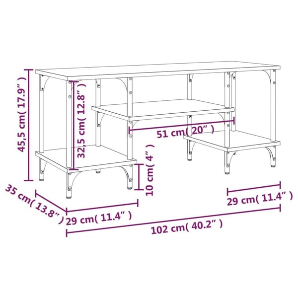 vidaXL TV-benk sonoma eik 102x35x45,5 cm konstruert tre