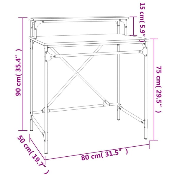 vidaXL Skrivebord sonoma eik 80x50x90 cm konstruert tre og jern