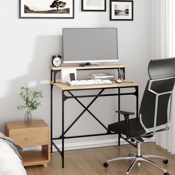 vidaXL Skrivebord sonoma eik 80x50x90 cm konstruert tre og jern