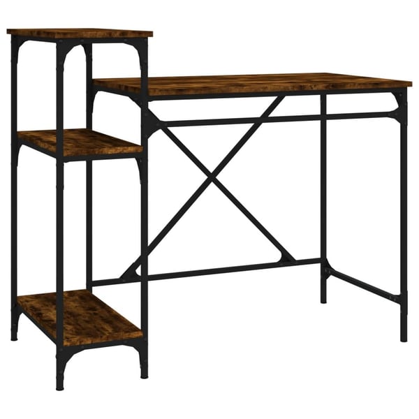 vidaXL skrivebord m. hylder 105x50x90 cm konstrueret træ jern røget eg