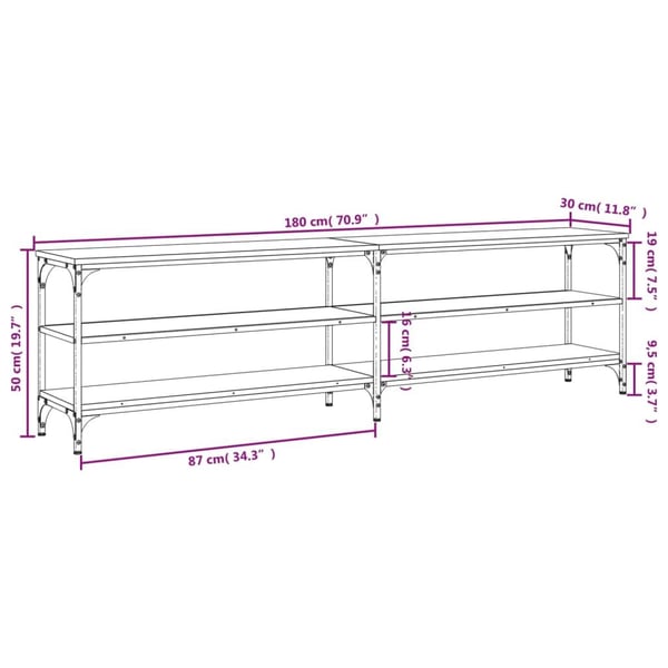 vidaXL tv-bord 180x30x50 cm konstrueret træ og metal brun egetræsfarve