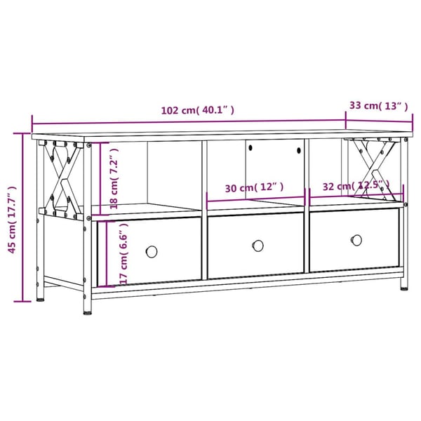vidaXL tv-bord 102x33x45 cm konstrueret træ og jern sort