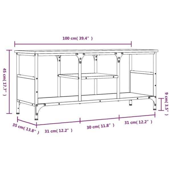 vidaXL TV-benk røkt eik 100x35x45 cm konstruert tre og jern