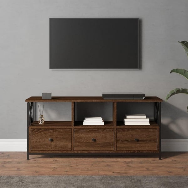 vidaXL tv-bord 102x33x45 cm konstrueret træ og jern brun egetræsfarve
