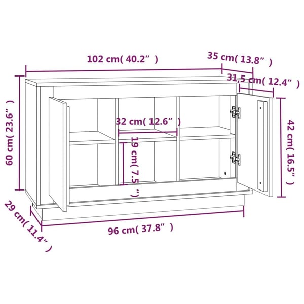 vidaXL skænk 102x35x60 cm konstrueret træ sort