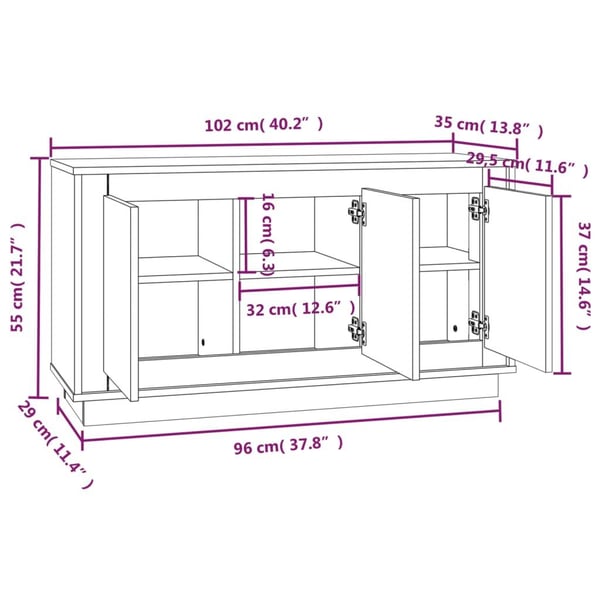 vidaXL Skjenk sonoma eik 102x35x55 cm konstruert tre