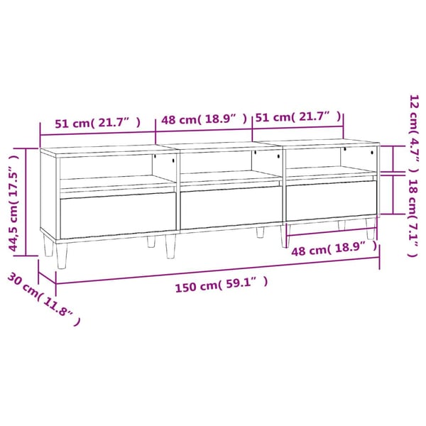 vidaXL TV-benk grå sonoma 150x30x44,5 cm konstruert tre