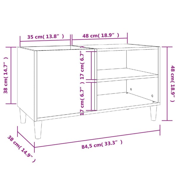 vidaXL Hifi-benk grå sonoma 84,5x38x48 cm konstruert tre