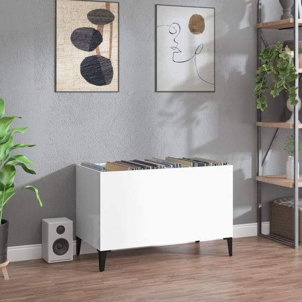 vidaXL Hifi-benk høyglans hvit 74,5x38x48 cm konstruert tre