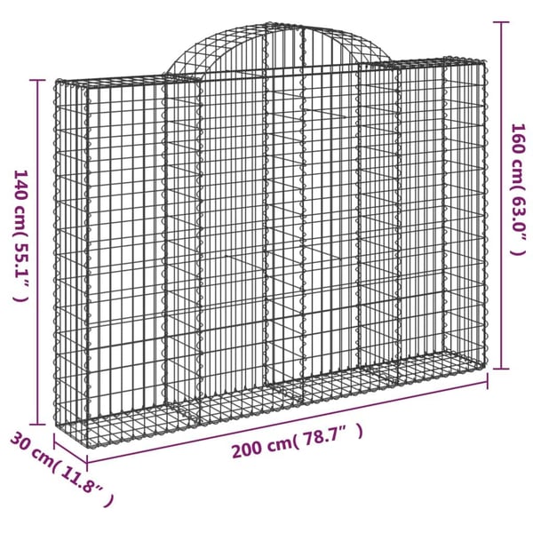 vidaXL Gabionkurver buede 10 stk 200x30x140/160 cm galvanisert jern