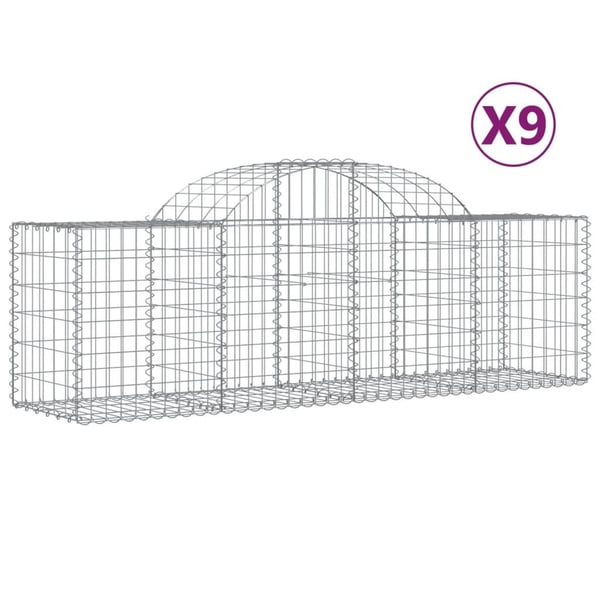 vidaXL Gabionkurver buede 9 stk 200x50x60/80 cm galvanisert jern