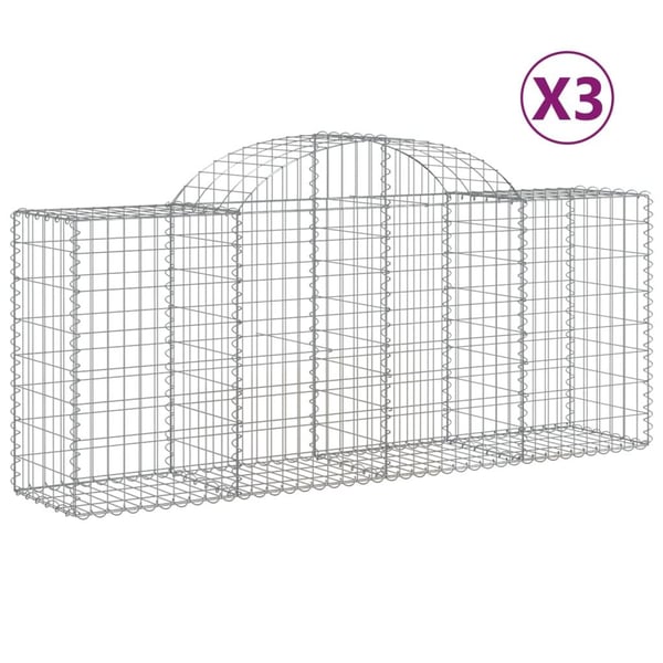vidaXL Gabionkurver buede 3 stk 200x50x80/100 cm galvanisert jern