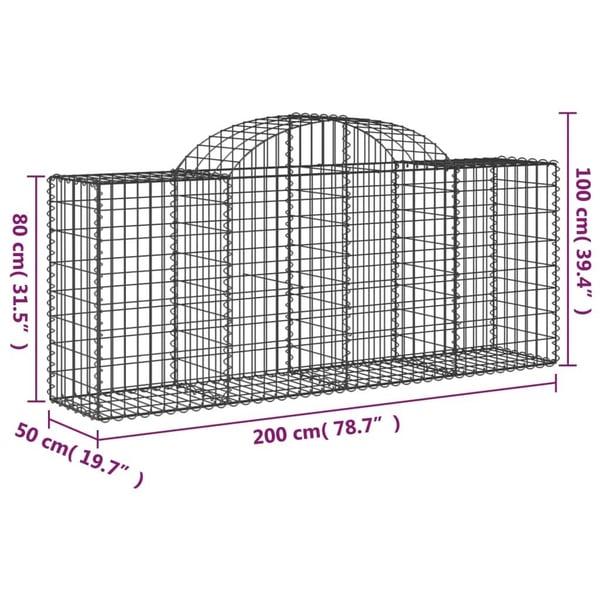 vidaXL Gabionkurver buede 25 stk 200x50x80/100 cm galvanisert jern