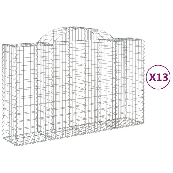 vidaXL buede gabionkurve 13 stk. 200x50x120/140 cm galvaniseret jern