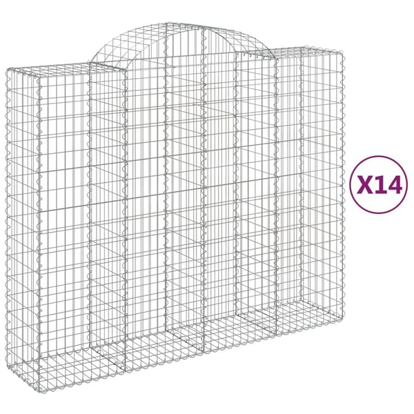 vidaXL buede gabionkurve 14 stk. 200x50x160/180 cm galvaniseret jern