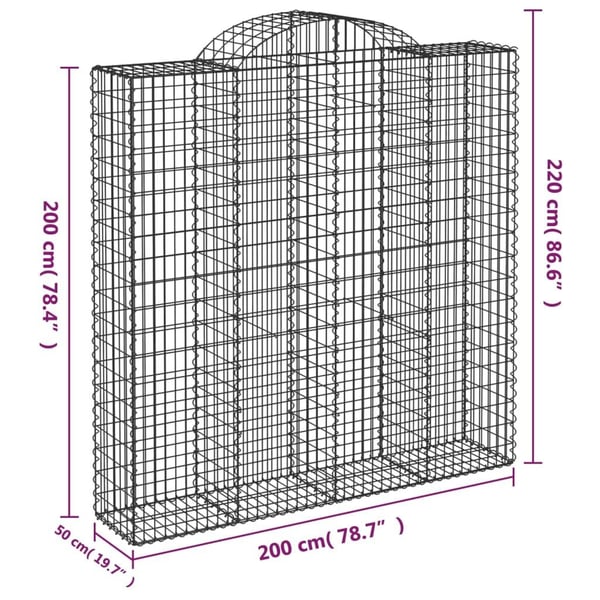 vidaXL Gabionkurver buede 3 stk 200x50x200/220 cm galvanisert jern