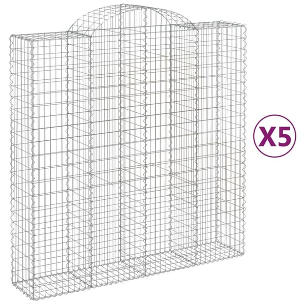 vidaXL buede gabionkurve 5 stk. 200x50x200/220 cm galvaniseret jern