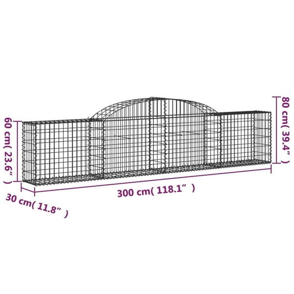 vidaXL Gabionkurver buede 3 stk 300x30x60/80 cm galvanisert jern