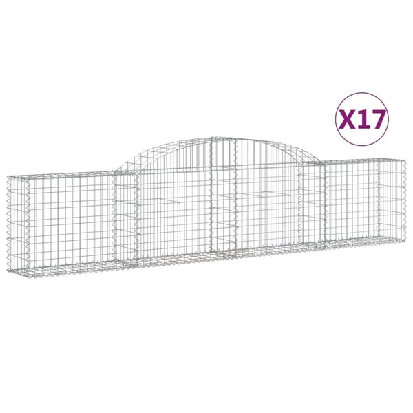 vidaXL Gabionkurver buede 17 stk 300x30x60/80 cm galvanisert jern