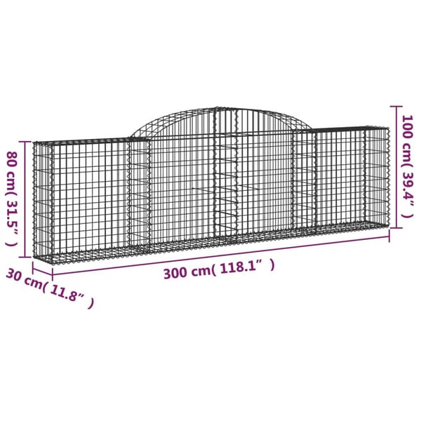 vidaXL buede gabionkurve 2 stk. 300x30x80/100 cm galvaniseret jern