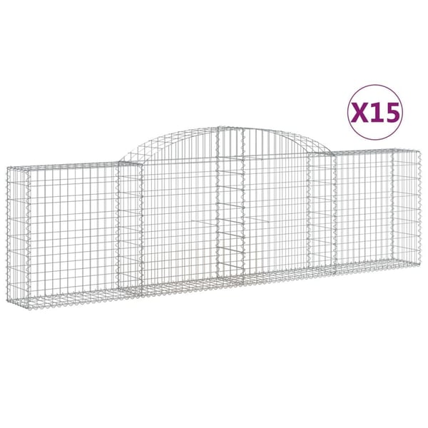 vidaXL Gabionkurver buede 15 stk 300x30x80/100 cm galvanisert jern