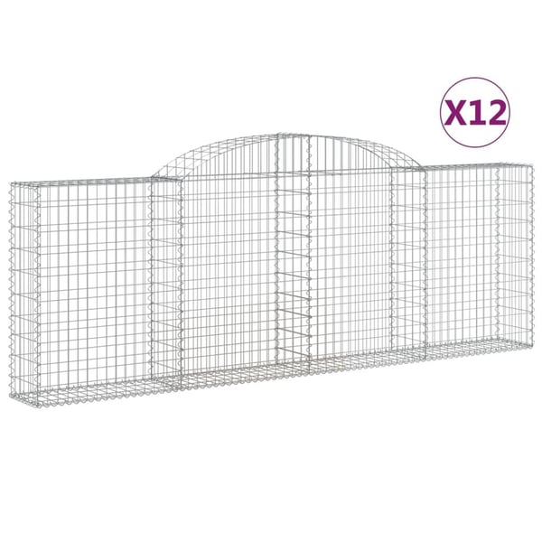 vidaXL Gabionkurver buede 12 stk 300x30x100/120 cm galvanisert jern