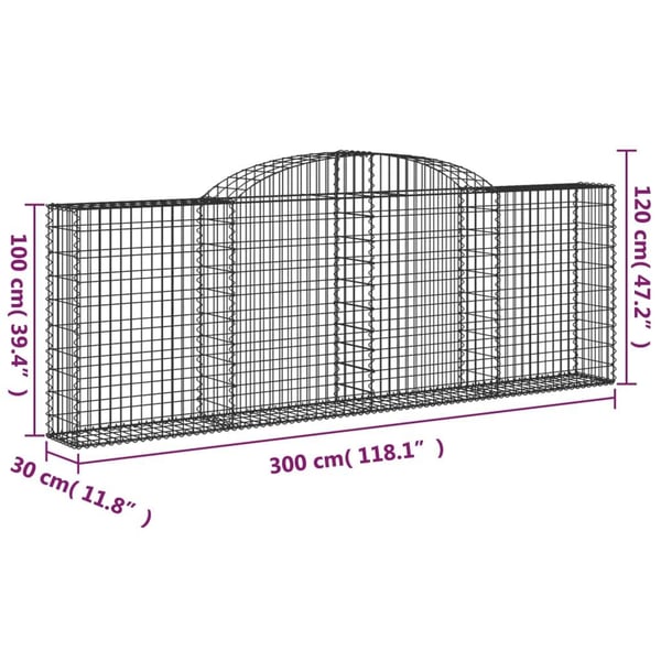 vidaXL Gabionkurver buede 15 stk 300x30x100/120 cm galvanisert jern