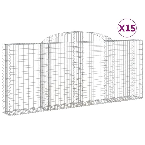 vidaXL Gabionkurver buede 15 stk 300x30x120/140 cm galvanisert jern
