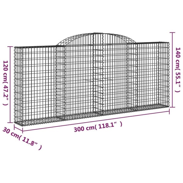 vidaXL Gabionkurver buede 15 stk 300x30x120/140 cm galvanisert jern