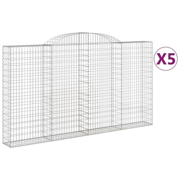 vidaXL Gabionkurver buede 5 stk 300x30x160/180 cm galvanisert jern