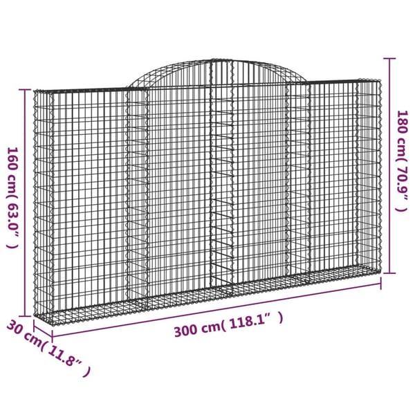 vidaXL Gabioner bågformade 6 st 300x30x160/180 cm galvaniserat järn