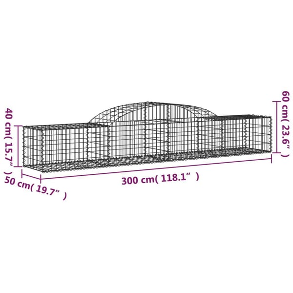vidaXL Gabionkurver buede 10 stk 300x50x40/60 cm galvanisert jern