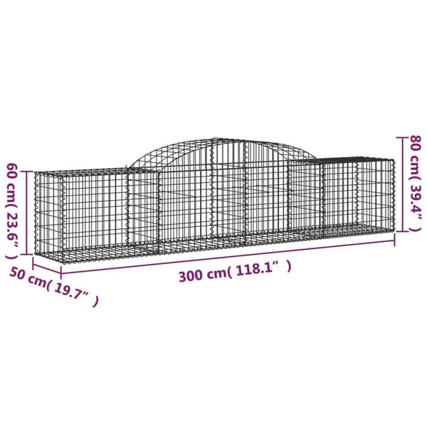 vidaXL Gabionkurver buede 7 stk 300x50x60/80 cm galvanisert jern
