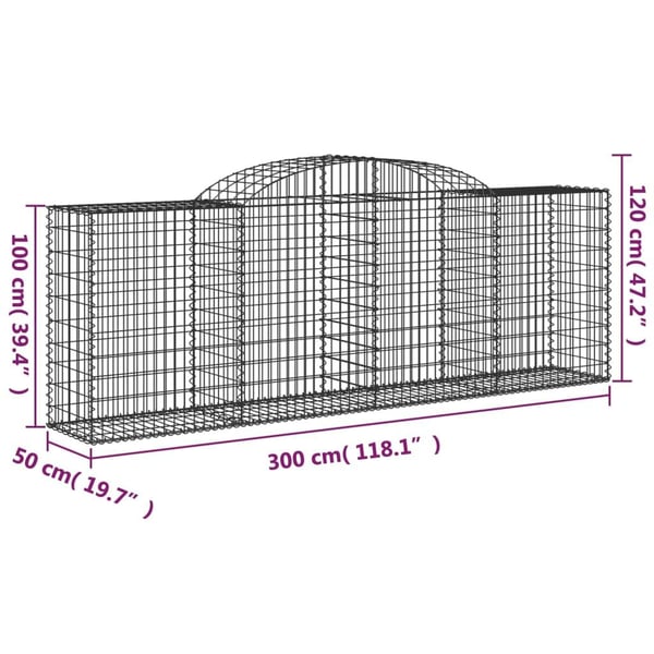 vidaXL Gabionkurver buede 9 stk 300x50x100/120 cm galvanisert jern