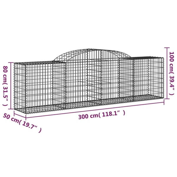 vidaXL Gabionkurver buede 30 stk 300x50x80/100 cm galvanisert jern