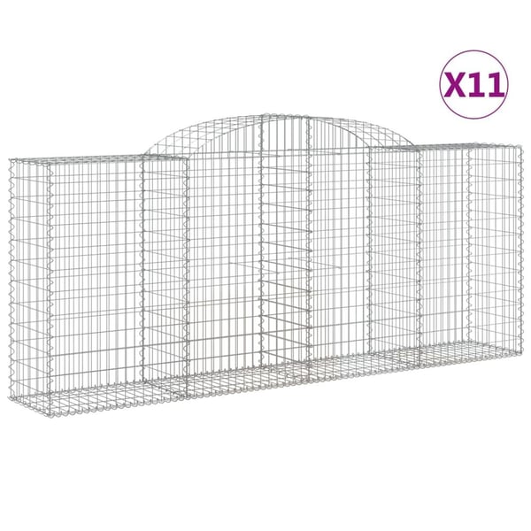 vidaXL Gabionkurver buede 11 stk 300x50x120/140 cm galvanisert jern