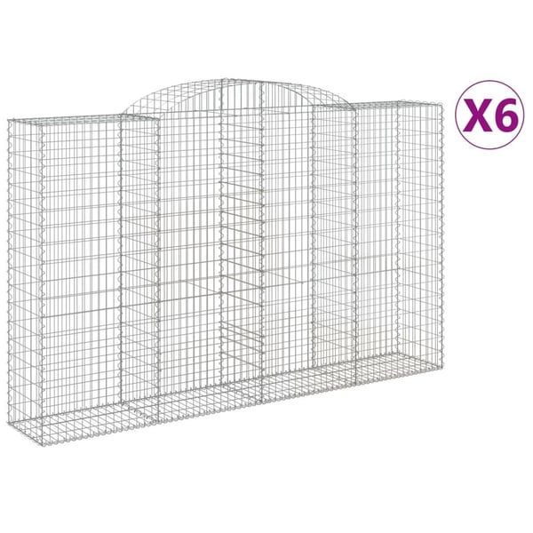vidaXL buede gabionkurve 6 stk. 300x50x180/200 cm galvaniseret jern