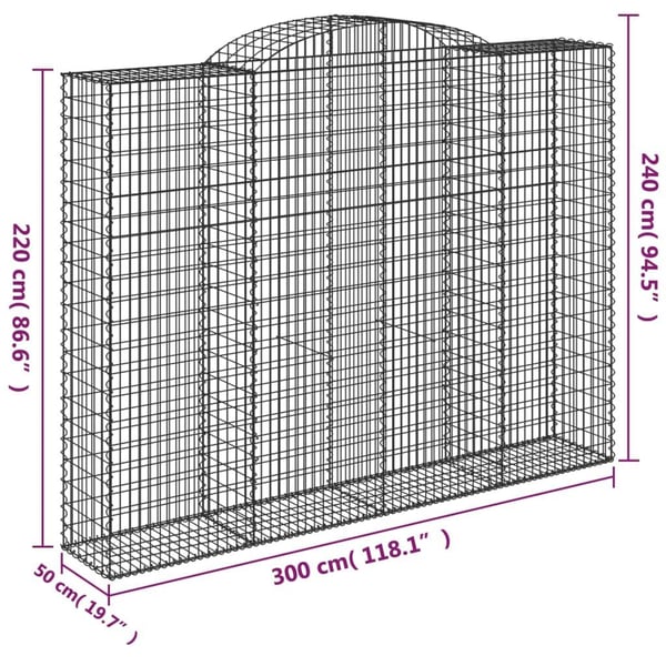 vidaXL Gabionkurver buede 5 stk 300x50x220/240 cm galvanisert jern