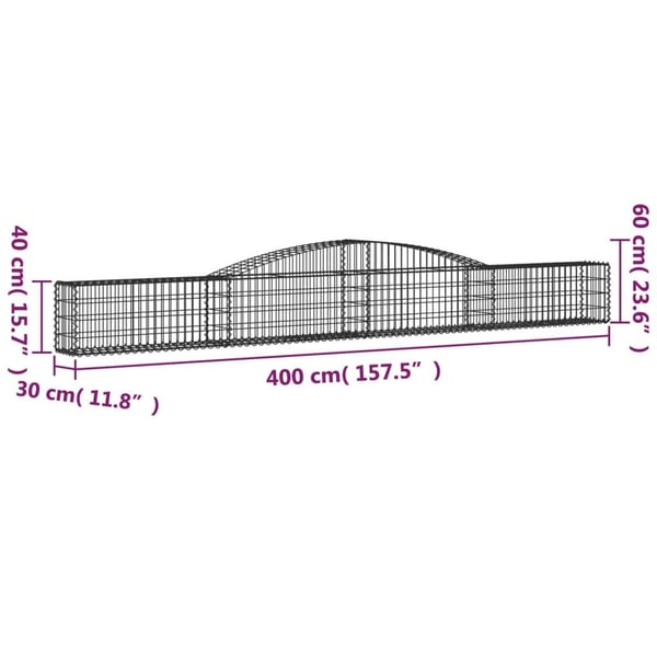 vidaXL buede gabionkurve 6 stk. 400x30x40/60 cm galvaniseret jern