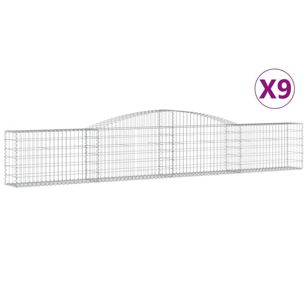 vidaXL Gabionkurver buede 9 stk 400x30x60/80 cm galvanisert jern