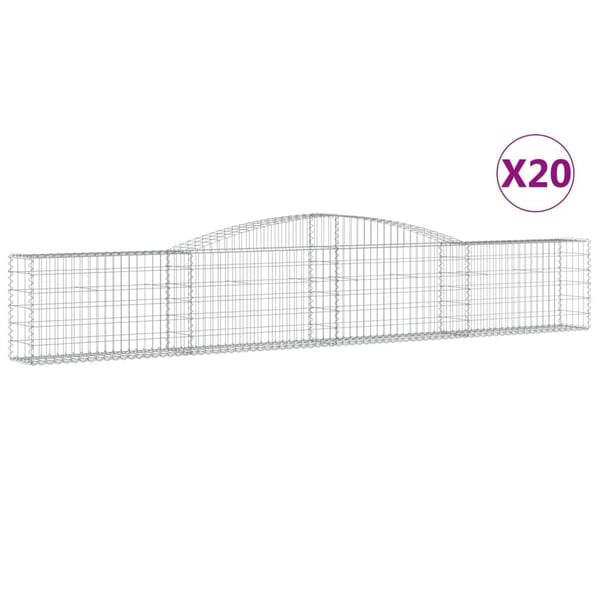 vidaXL buede gabionkurve 20 stk. 400x30x60/80 cm galvaniseret jern